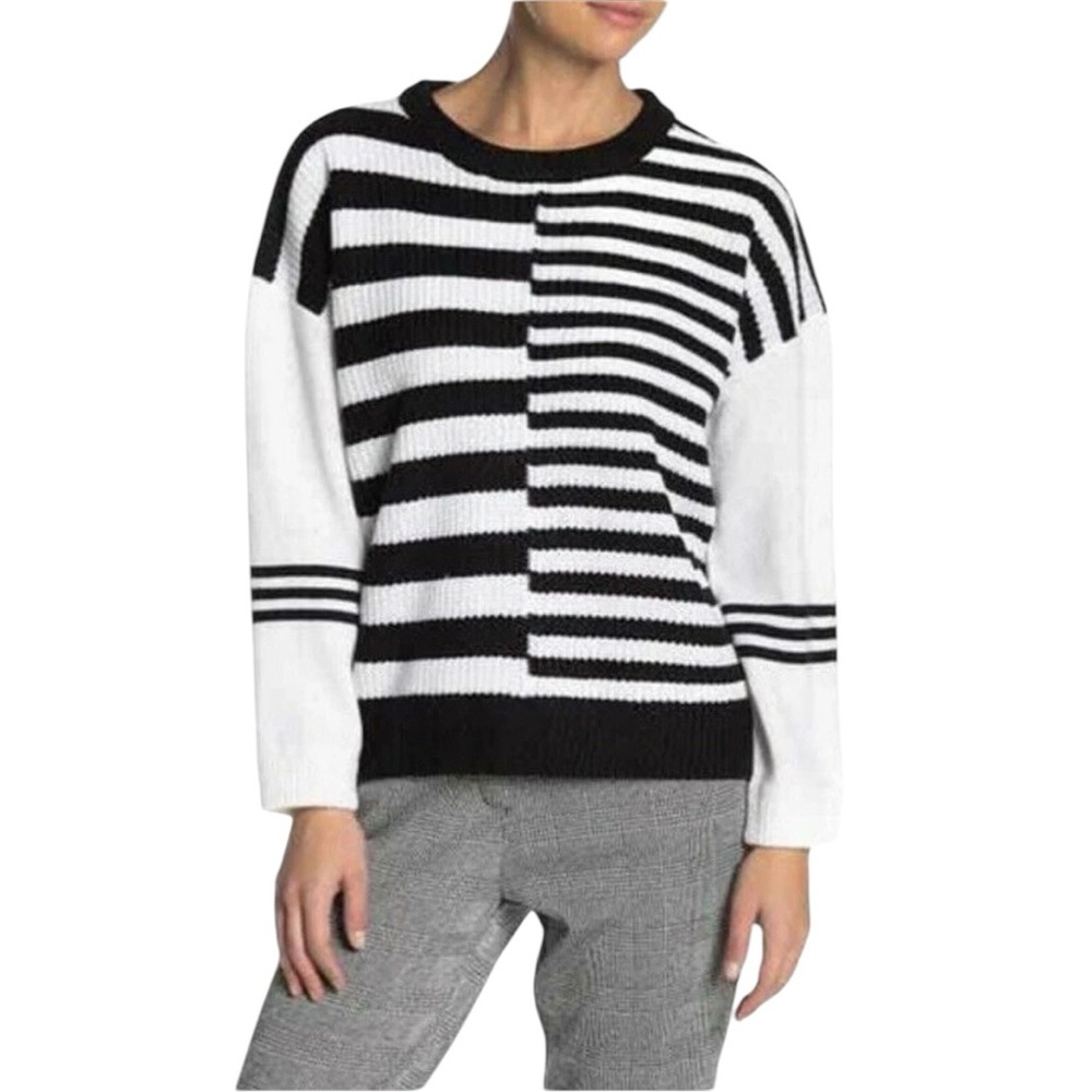 Catherine‎ Malandrino Black White striped colorblock sweater Womens Small P